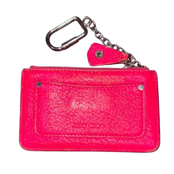Jimmy Choo Pink Leather Coin Purse w Carabiner Clip Bag Charm, Studded Stars - Picture 2 of 5